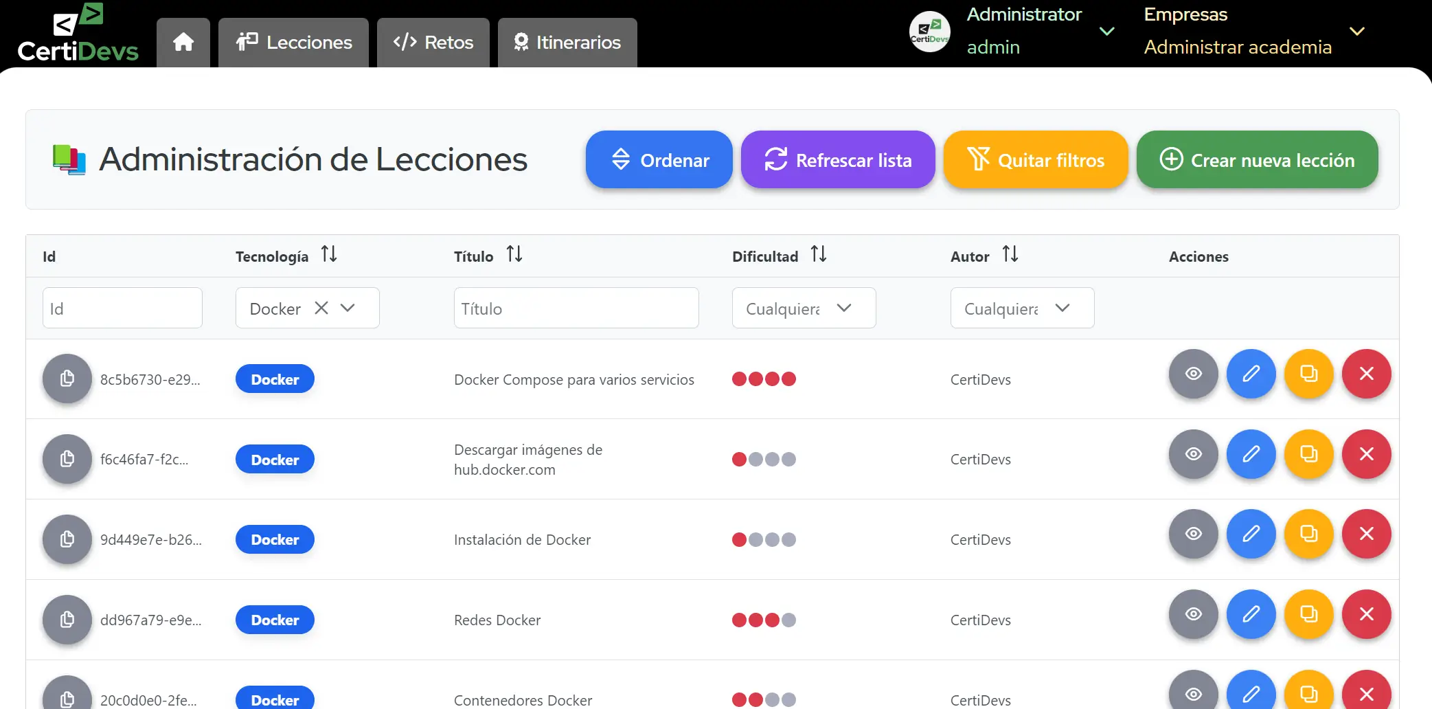 Plataforma LMS lecciones de programación